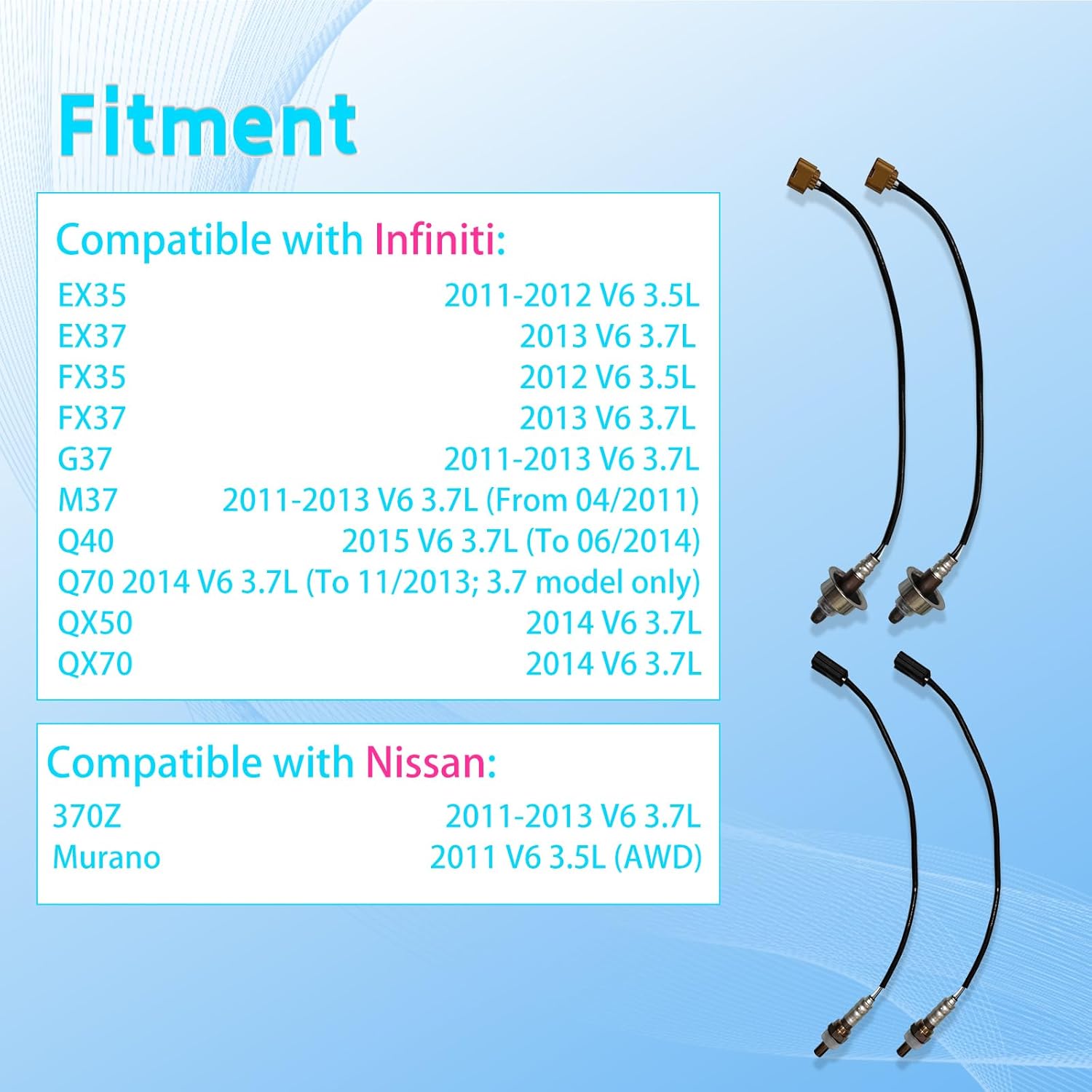 4 pcs Oxygen O2 Sensor Compatible with Nissan 370Z 3.7L 2011 2012 2013,Infiniti G37 3.7L V6 2011 2012 2013,EX35 3.5L 2011-2012, M37 2011-2013, QX70 Q70 FX35 FX37 Q40 EX37 Upstream and Downstream