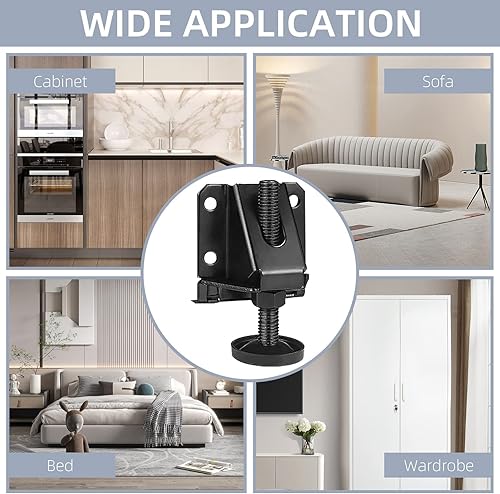 Miniatura 6 de Nivelador de patas ajustable, paquete de 4 pies niveladores de patas resistentes, niveladores de muebles ajustables con tornillos, tuercas de