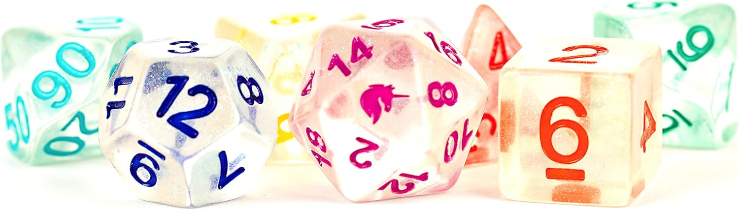 Unicorn Resin Poly Dice Set: Rainbow Ice (7)