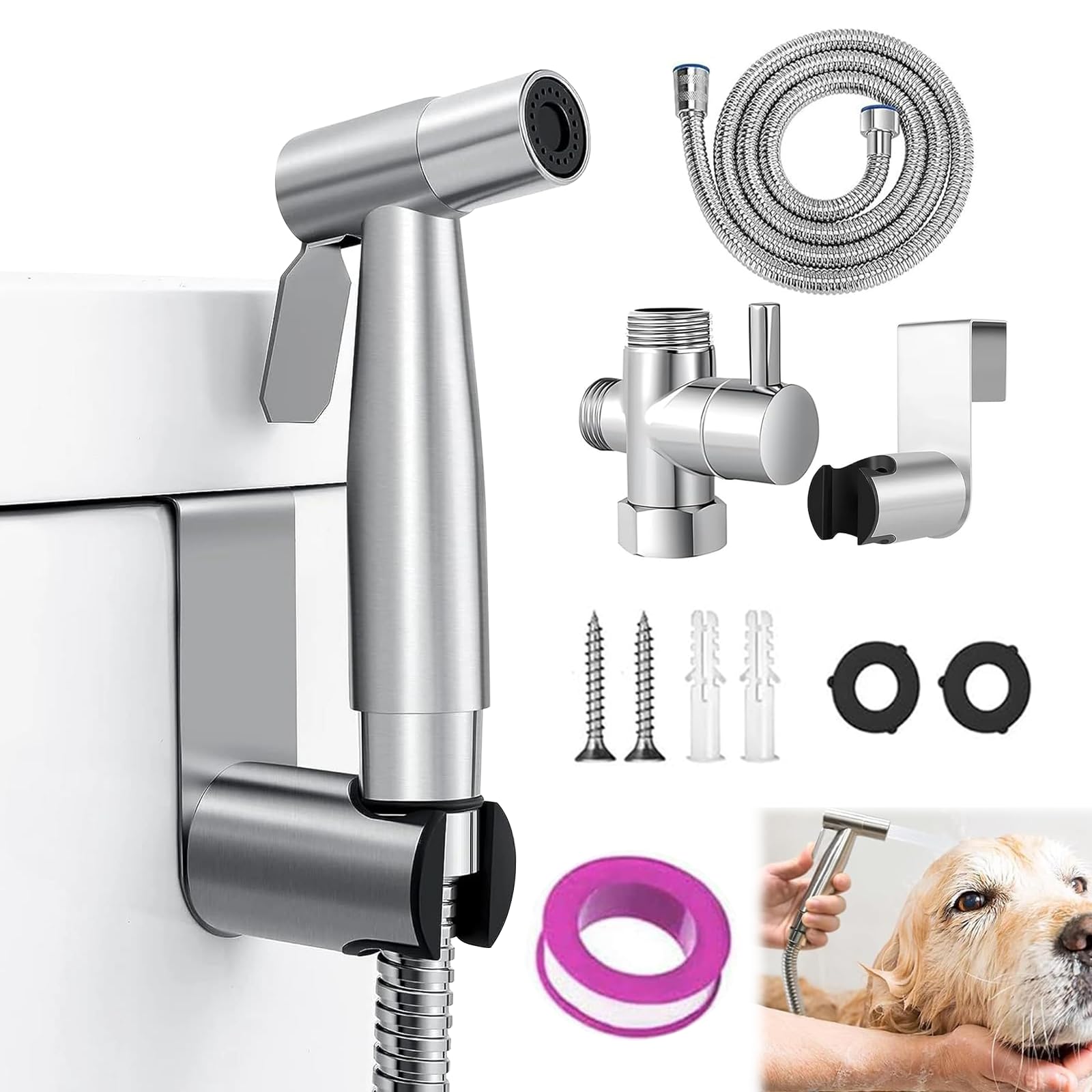 Pulvérisateur de bidet à main wc avec tuyau et adaptateur valve en T