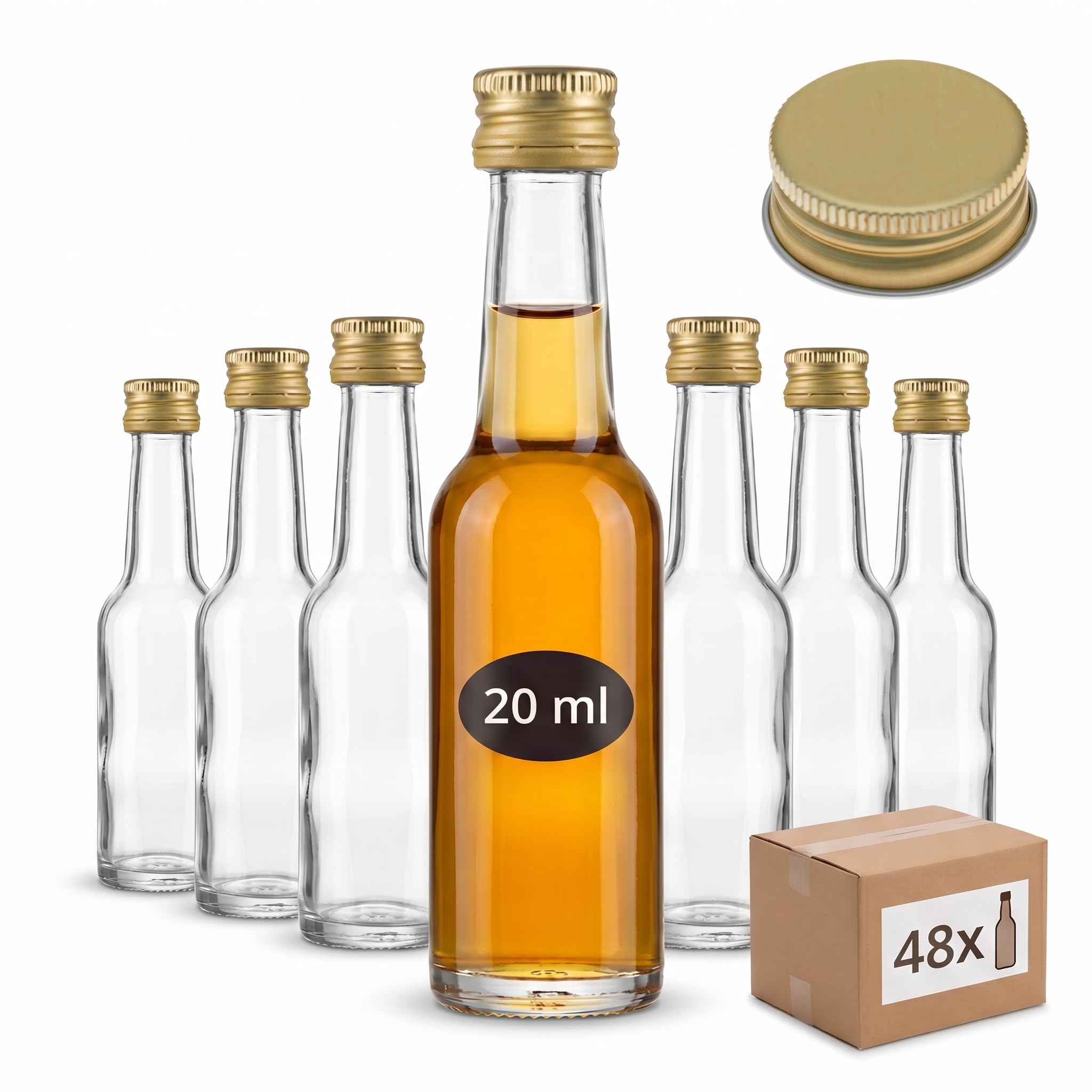 Botellas de cristal pequeñas para rellenar aceite y licores, 48 mini botellas de 20 ml de largo
