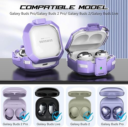 Miniatura 2 de 【Con bloqueo seguro】 Funda transparente para Samsung Galaxy Buds Fe 2023/Galaxy Buds 2 funda/Galaxy Buds Live/Galaxy Buds Pro 2 funda con llavero y