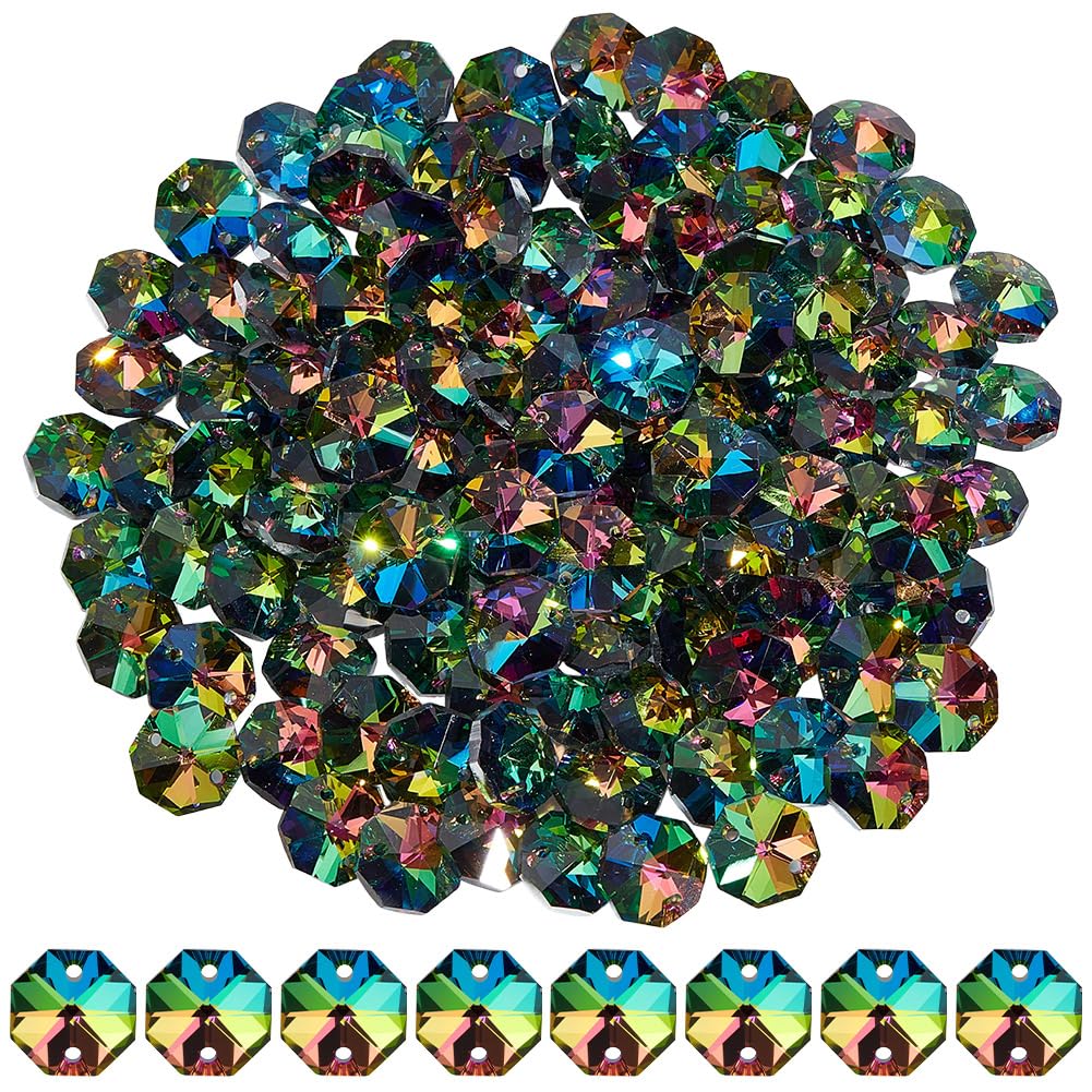 SOFPLATE 120Pcs Colorful 14mm Octagonal Crystal Beads 2 Holes Glass Octagon Prism Beads AB Color Crystal Chandelier Parts Replacement Suncatcher Faceted Spacers for DIY Lamp Hanging Pendant Jewellery