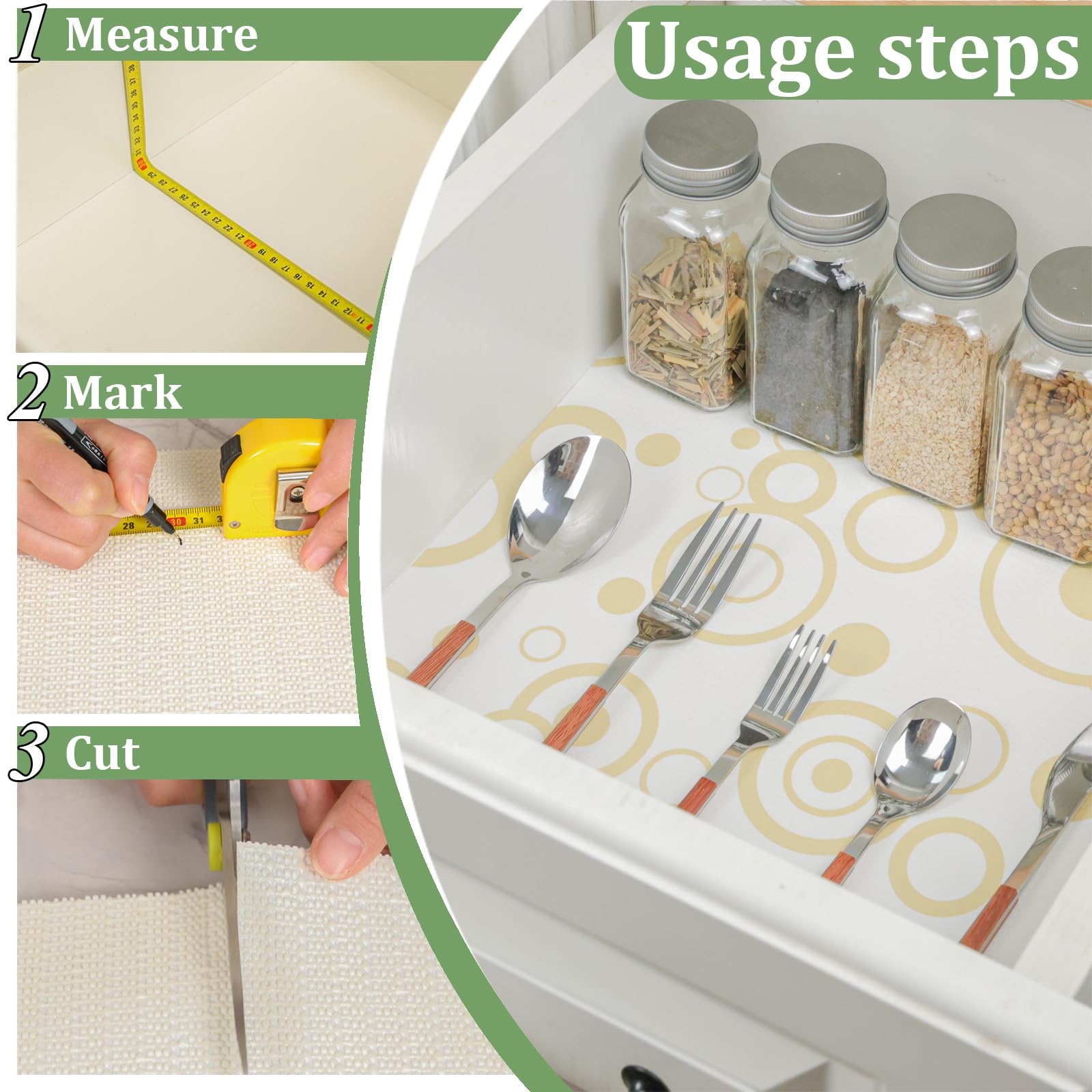 wohomuke Plastic drawer lining material Shelf Liner 61x610cm Non-Slip Mats Shelf Mats Drawer Mats for Kitchen cabinets nonstick Non-Slip Underlays PVC Drawer Liner Waterproof (Yellow Circle,61X 610cm) - Image 4