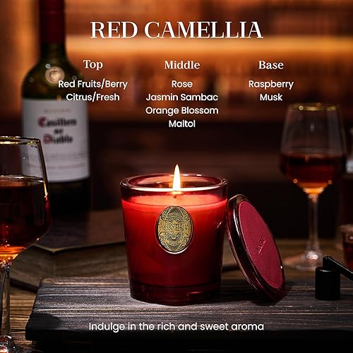 Miniatura 4 de M&SENSE Vela de soja natural fuerte  Camelia roja y rojo vivo  9.2 onzas, tiempo de combustión 50H  Regalo de vela para ella  Vela perfumada para el
