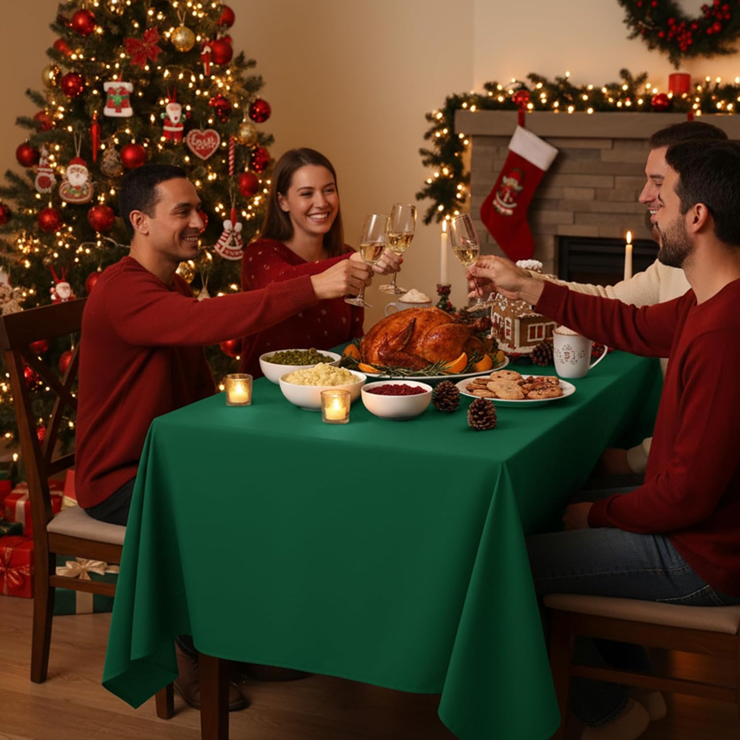 10-Pack Hunter Green Tablecloths for Rectangle Tables, 60 x 102 Inches, Stain-Resistant Polyester Fabric for 6 Foot Tables - Washable Table Covers for Weddings, Birthday Parties, Events