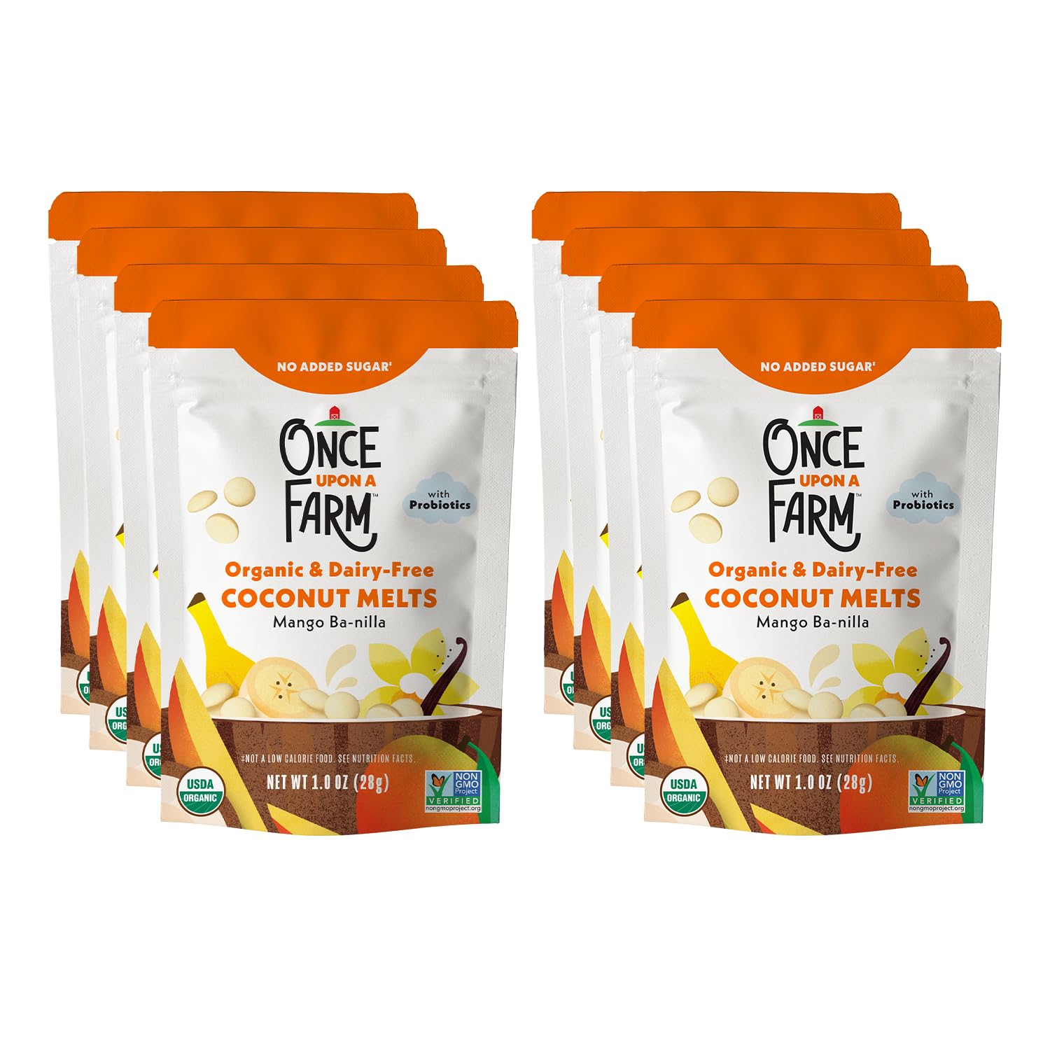 Once Upon A Farm Organic Coconut Melts with Probiotics, Mango Ba-nilla, Dairy Free, Non GMO, Kosher, 1 Ounces (Pack of 8)