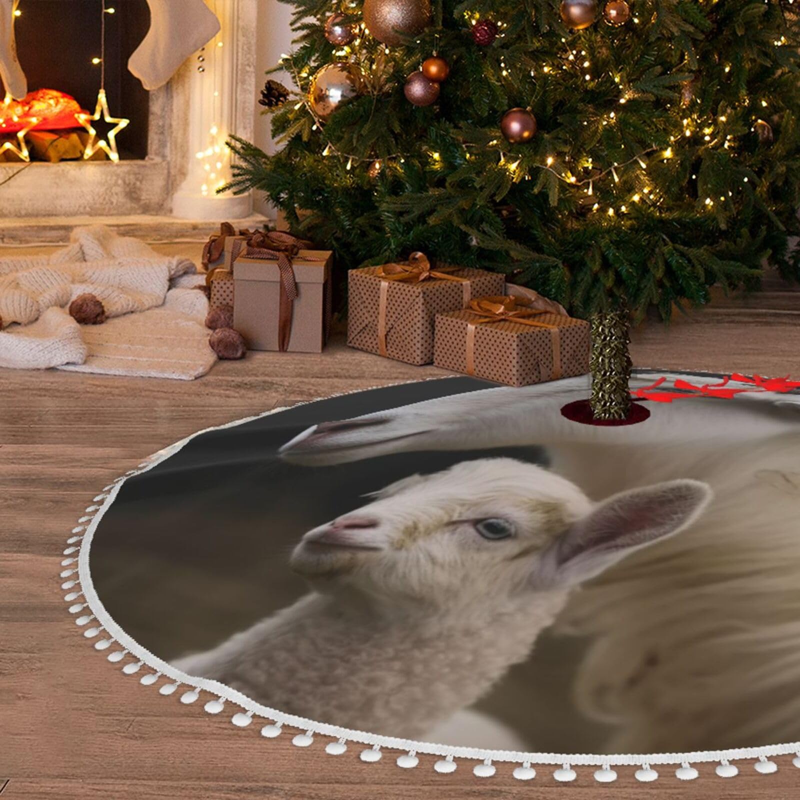 Tapis de sapin de Noël mouton en peluche pour illuminer les yeux des enfants