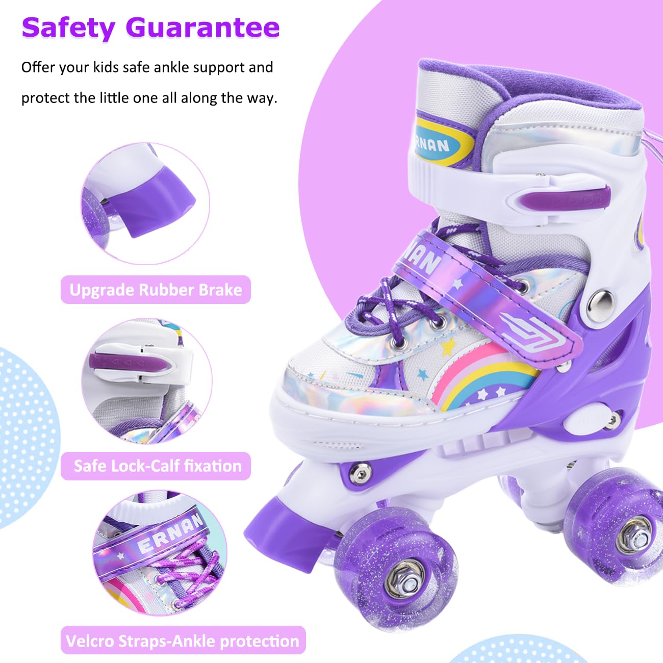 ERNAN Rollschuhe Mädchen Verstellbar.komfortabl LED Rollerskates für Jugendliche und Anfänger.4 Größen verstellbar,Rollschuhe für Mädchen,Jungen und Anfänger