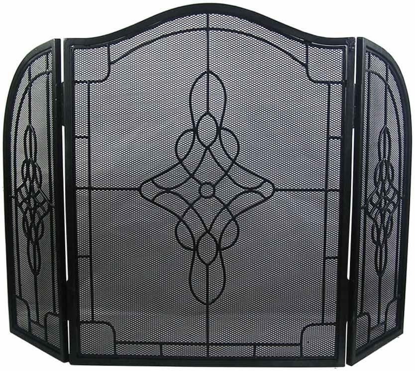 SK StyleDecorative Filigree Grid 3 Fold Fire Screen Spark Guard