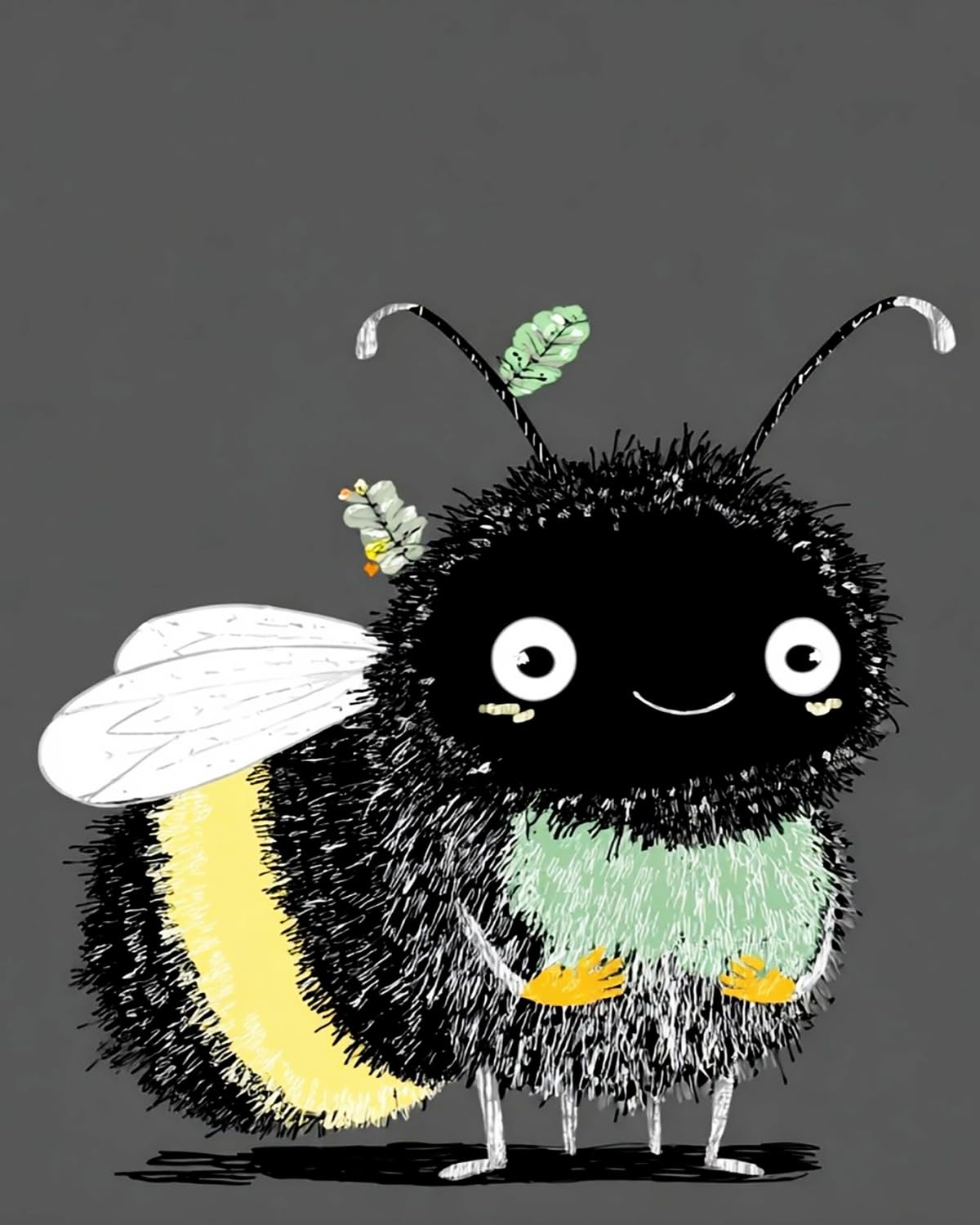 Liubaishi Black Paint By Numbers For Adults, Smiling Bee, 40X50 Cm Acrylic Canvas Kit With 3 Brushes