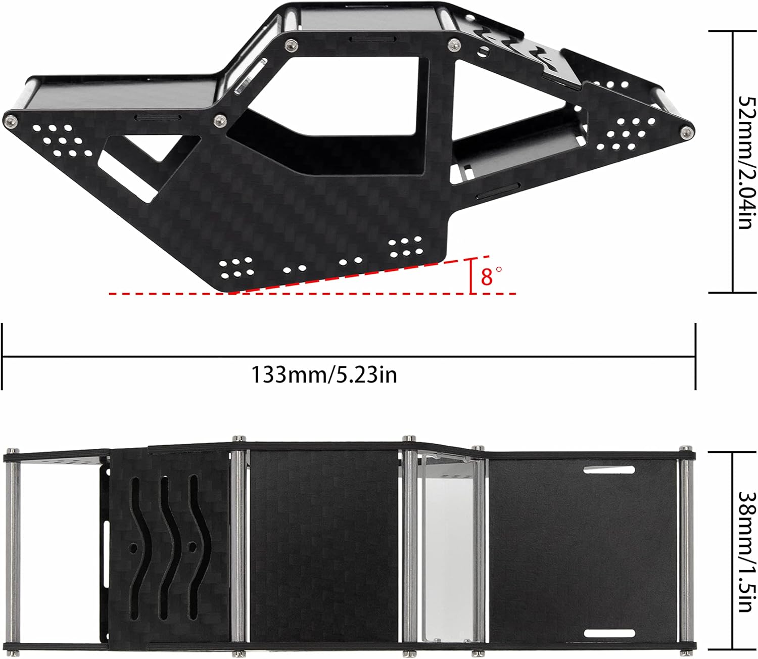 MEUS Racing SCX24 LCG Chassis Carbon Fiber Frame for Axial SCX24 C10 JLU Bronco 1/24 RC Crawler Upgrades Parts, Black