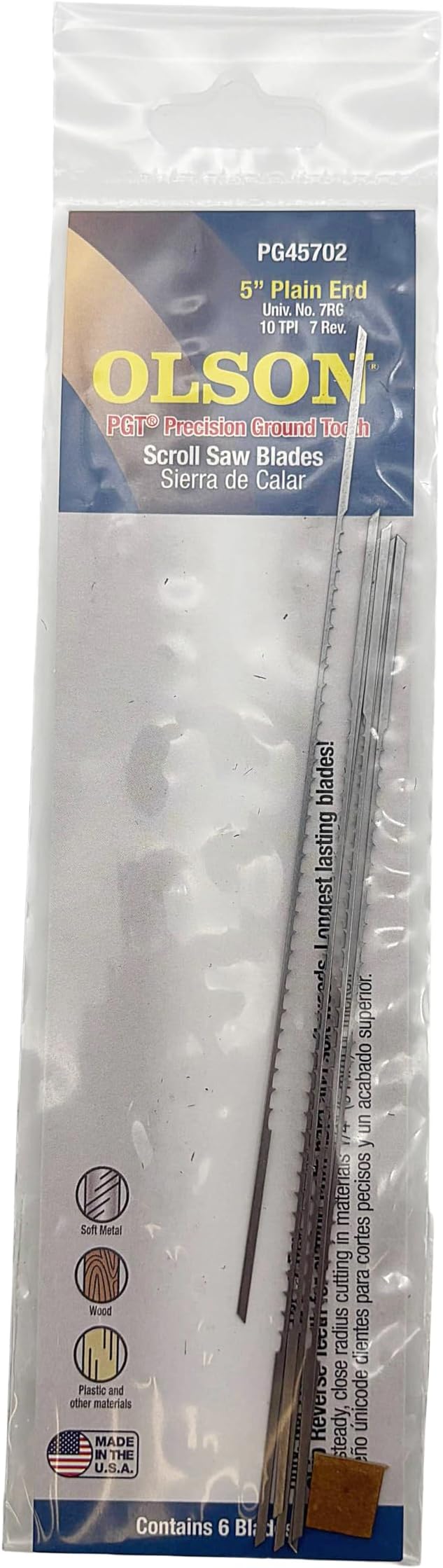 Olson Saw PG45702 7 Reverse Precision Ground Scroll Saw Blade, TPI-10