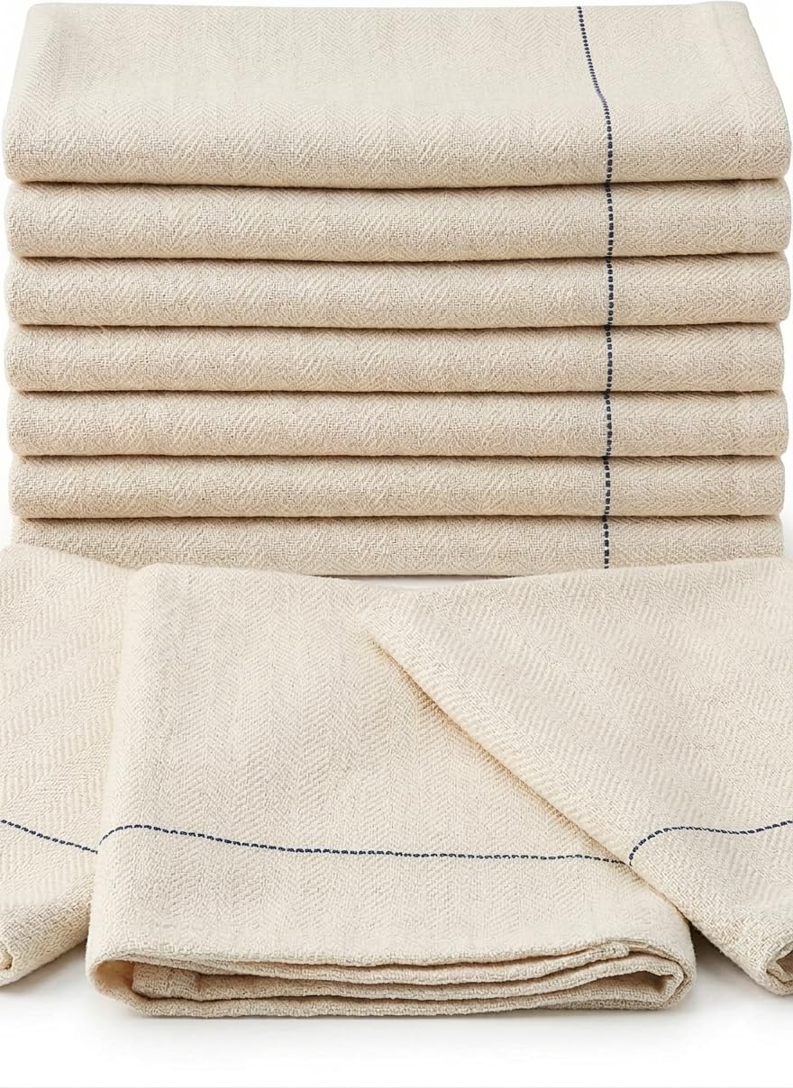 MOLLY MALOU PACK OF 10, 100% Cotton Herringbone Heat Resistant Professional Kitchen Catering Weave Oven Cloth 50x76 cm