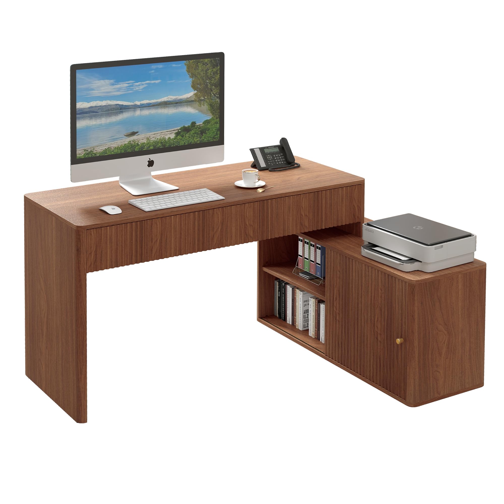 affeivul Modern Computer PC Desk Table with Storage, Corner L Shaped Desk with Drawers, Home Office Desk for Bedroom and Small Space, for Writing,