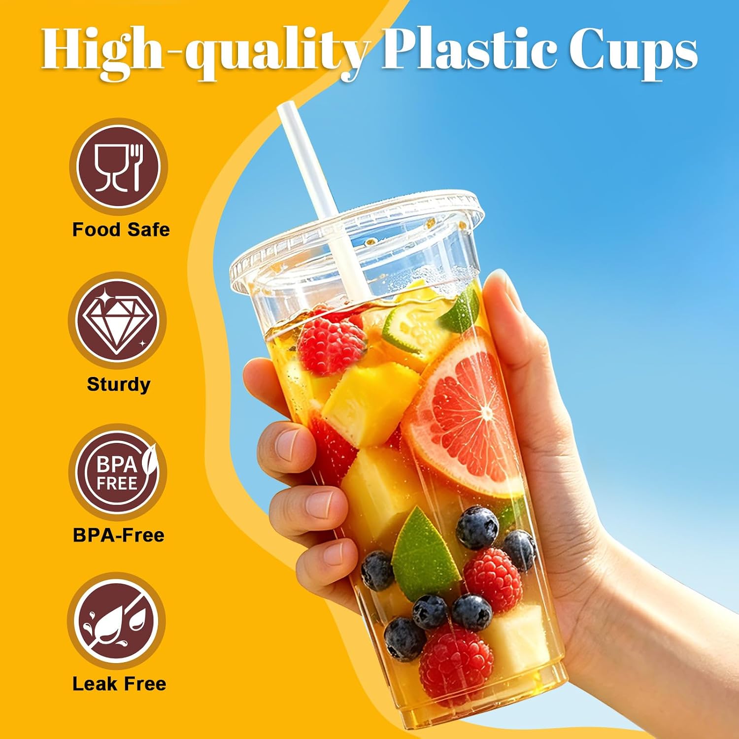 100 Pack 24 oz Clear Plastic Iced Coffee Cups with Lids & Straws image 4