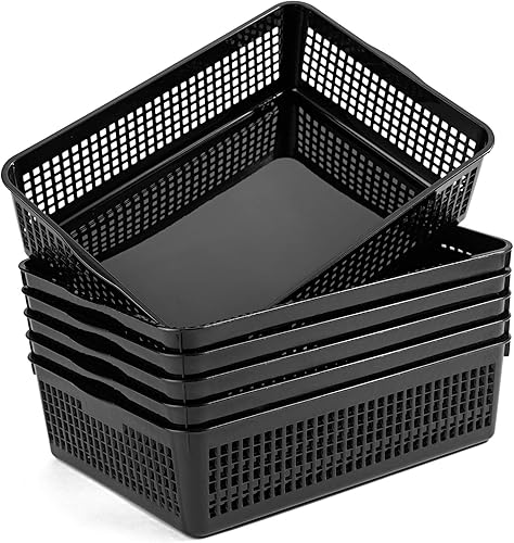 Vista 15 de Bandejas de almacenamiento de papel de plástico de tamaño A4, cestas organizadoras de archivos de escritorio, paquetes de 6 unidades (blanco)