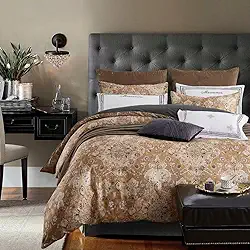 MKXI Conjunto de capa de edredom Paisley King Size dourado boêmio floral luxuoso para adultos, conjunto de capa de edredom neutro, estampa de flores artísticas, conjunto de cama eclética