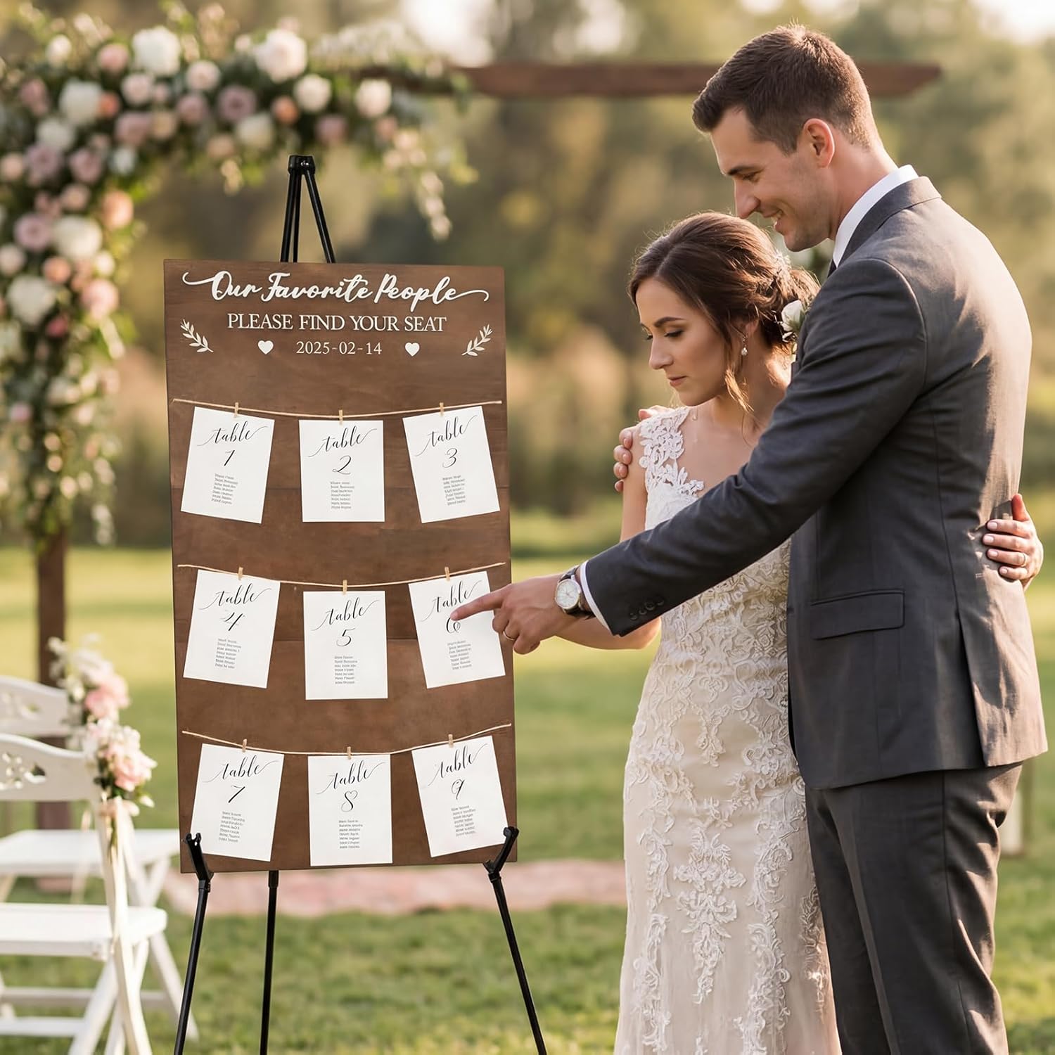 OurWarm Seating Chart for Wedding Reception Display, 29.5x16.5 Inch Rustic Wedding Seating Chart Board with Display Stand, Please Find Your Seat Sign for Baby Shower Wedding Reception Decorations