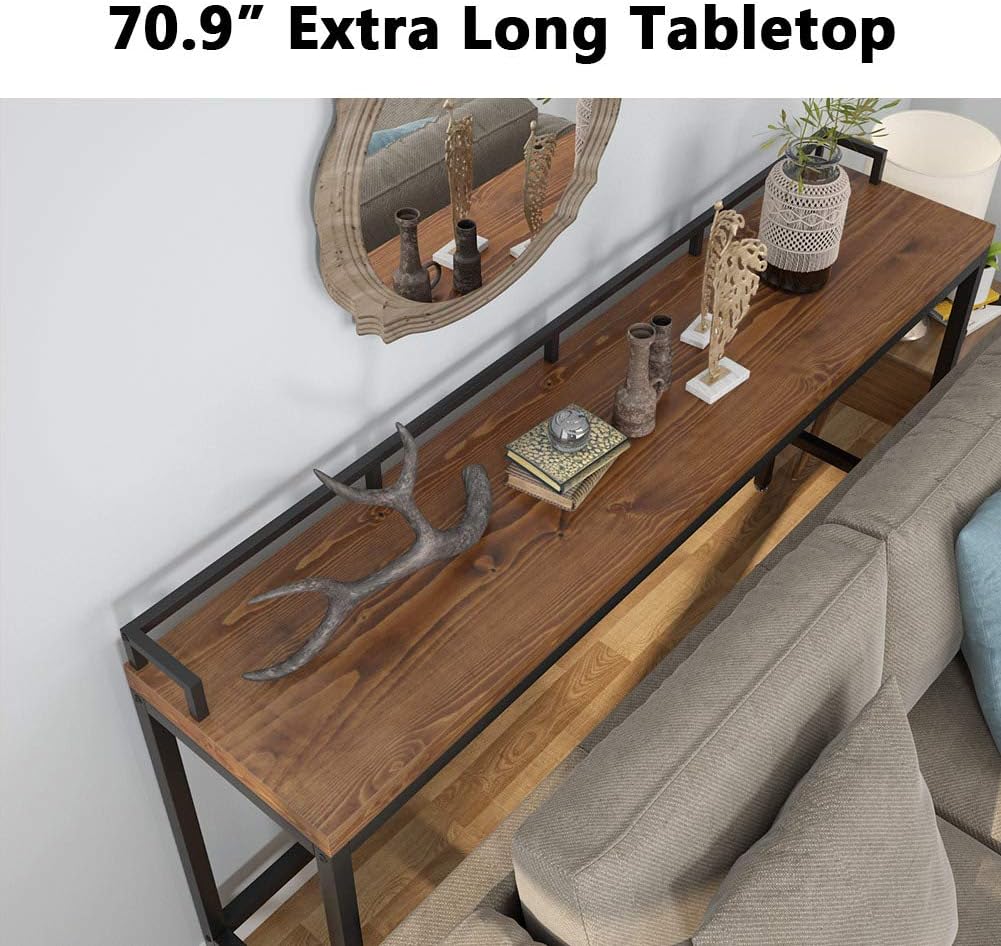 Tribesigns 70.9 inch Extra Long Solid Wood Console Table Behind Sofa Couch, Industrial Narrow Entryway Table Long Skinny Table for Living Room, Hallway, Small Space