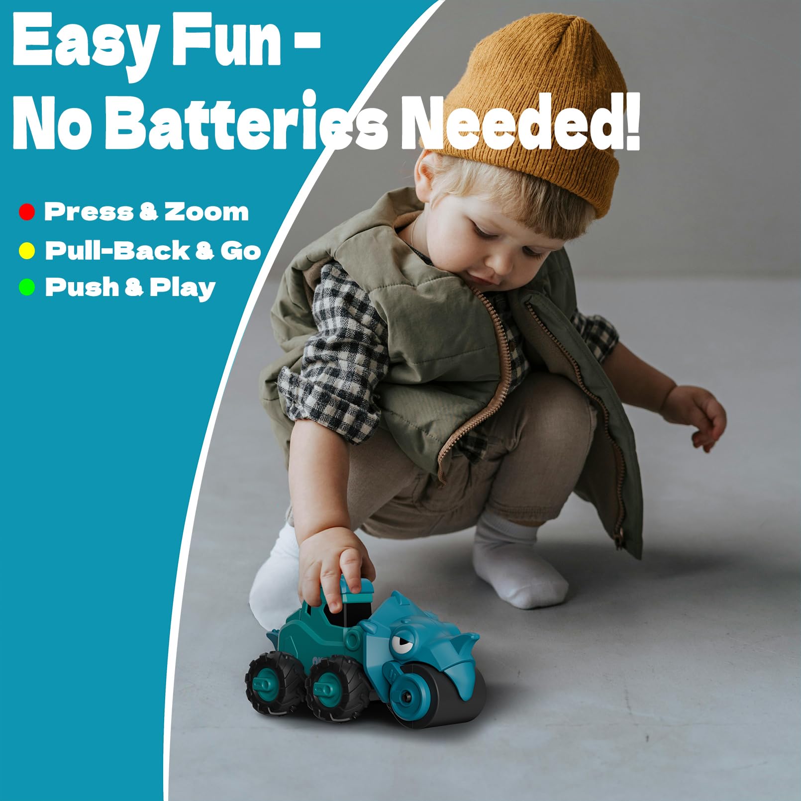 AIVIAI Press and Go Car Toys Push Go Friction Vehicle Toys 18-36 Months Dinosaur Construction Car Set for 2-6 Year Old Toddlers Boys Girls Kids, Dino racing Brithday Gift Party Favors Toy - Image 2