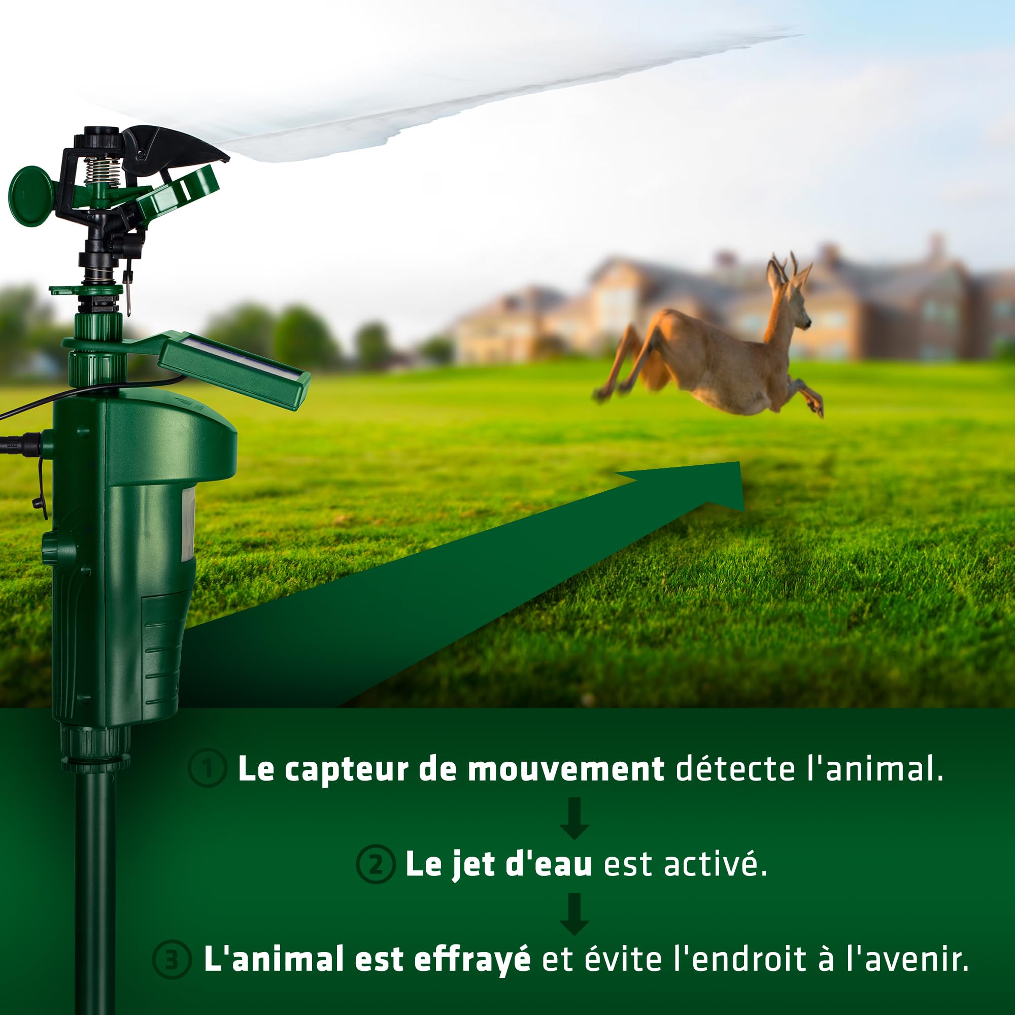 GARDIGO Répulsif Solaire à Jet d'eau pour Chats, Oiseaux et Hérons | Répulsif animaux solaire – Détecteur de mouvement PIR – Portée jusqu'à 10 m – Chats, oiseaux et hérons