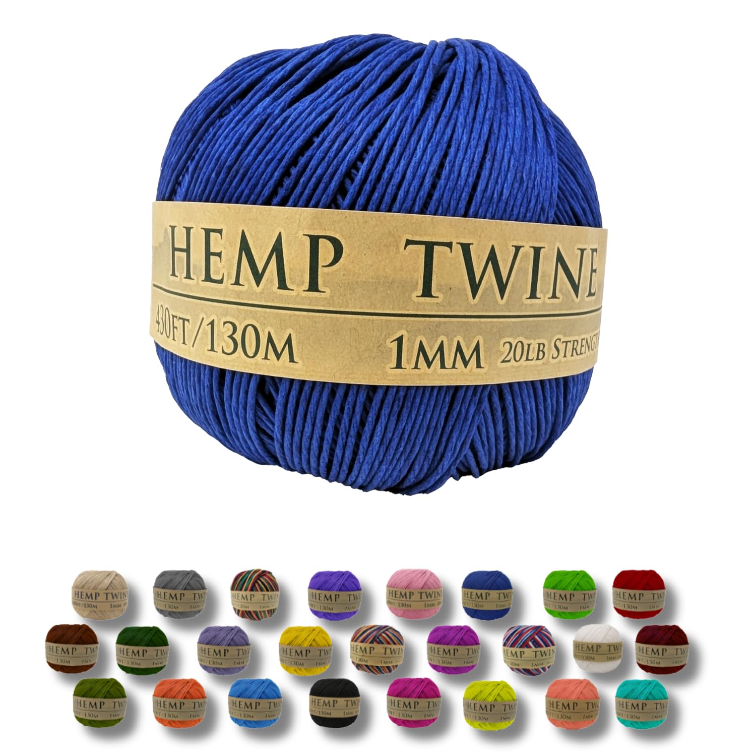 Hemptopia Hemp Twine - 430 feet of 1mm Made from 100% Hemp - Strong and Durable Twine Perfect for Jewelry, Arts and Crafts and Decoration - Navy -