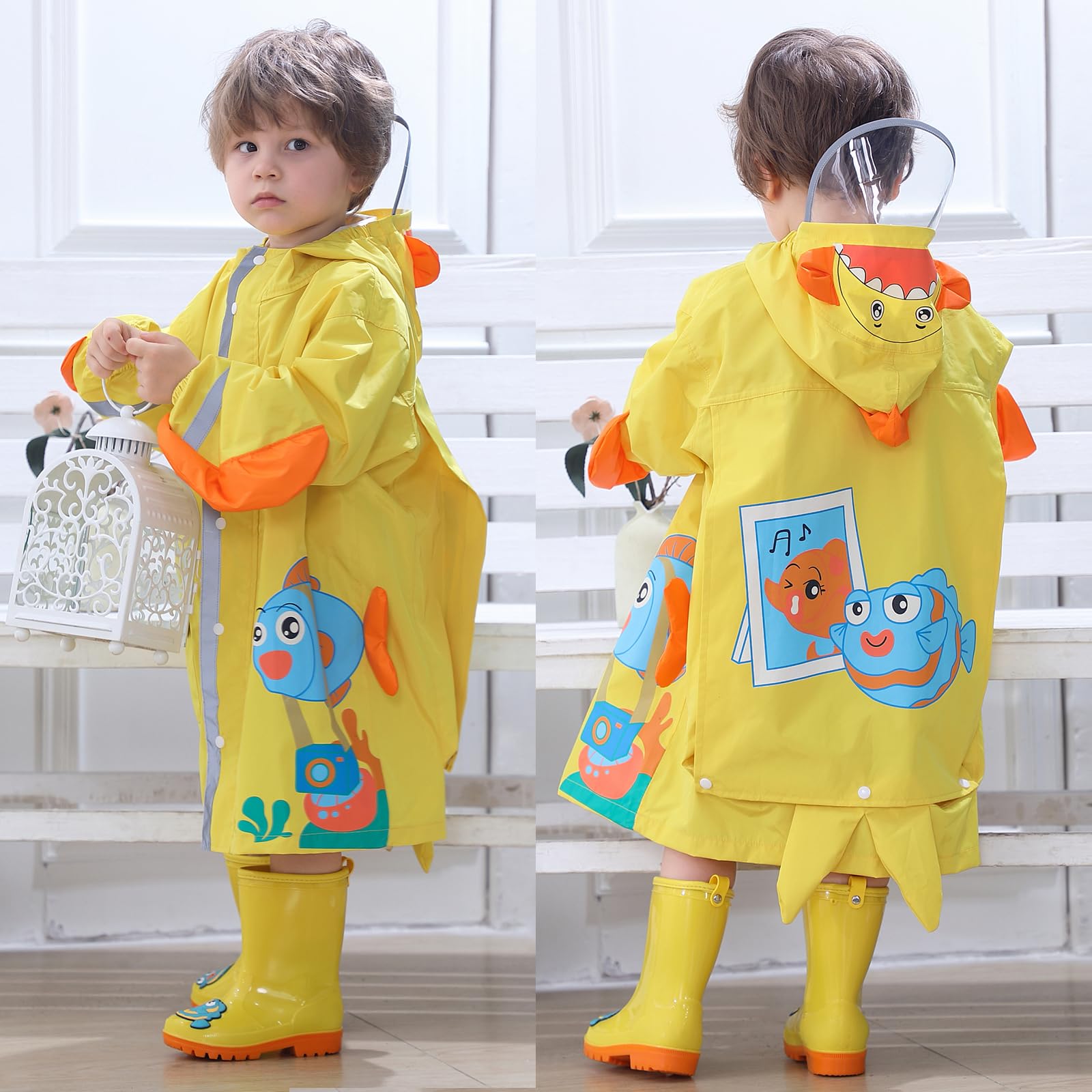Kids Raincoats Waterproof Rain Jacket Cartoon Children Toddler Rain Wear Hooded Rain Poncho Reusable Rainwear