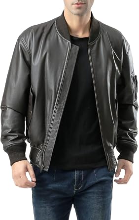 Landing Leathers Men MA-1 Leather Flight Bomber Jacket Also available in Big & Tall