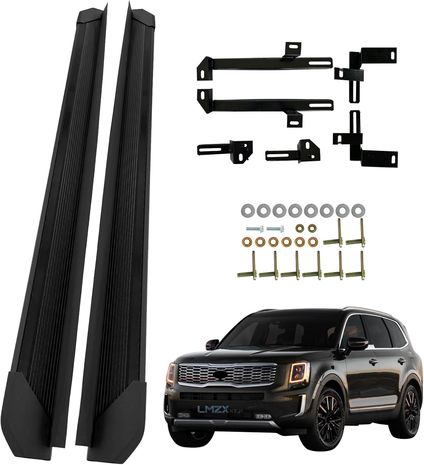 500 LBS Load Running Boards Fit for 2019-2025 Kia Telluride LX EX S SX SX-P X-Pro X-Line, Heavy Duty Black Side Steps Nerf Bars, No Drilling with Mounting Brackets (2PCS)