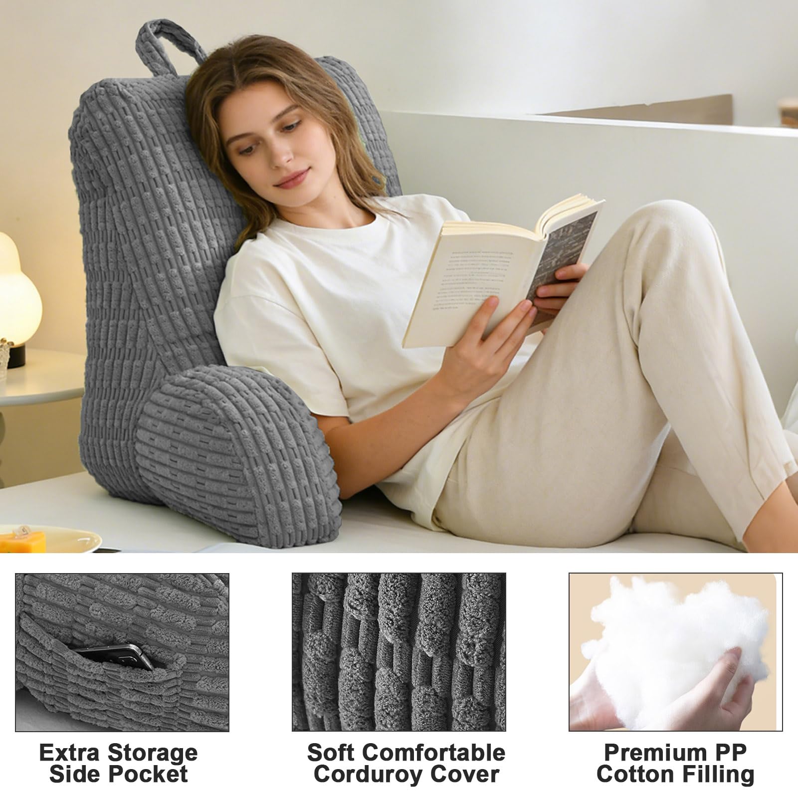 Lesekissen für Bett und Sofa, Lesekissen mit Rückenlehne für Erwachsene, Groß Erwachsenen Rückenkissen Bett, Lesen und Spielen mit Mobiltelefonen imBett