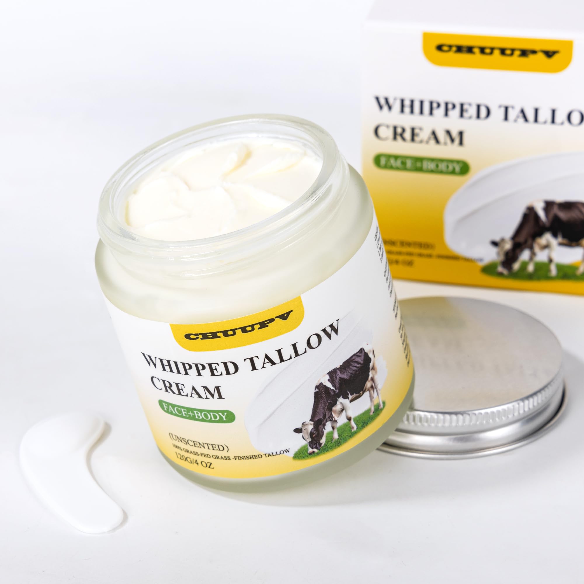 Beef Tallow for Skin, Organic Grass-Fed Beef Tallow Balm with Raw Honey - Whipped Moisturizer for Face & Body - All-Natural Skin Care for Soft, Hydrated Skin 4OZ