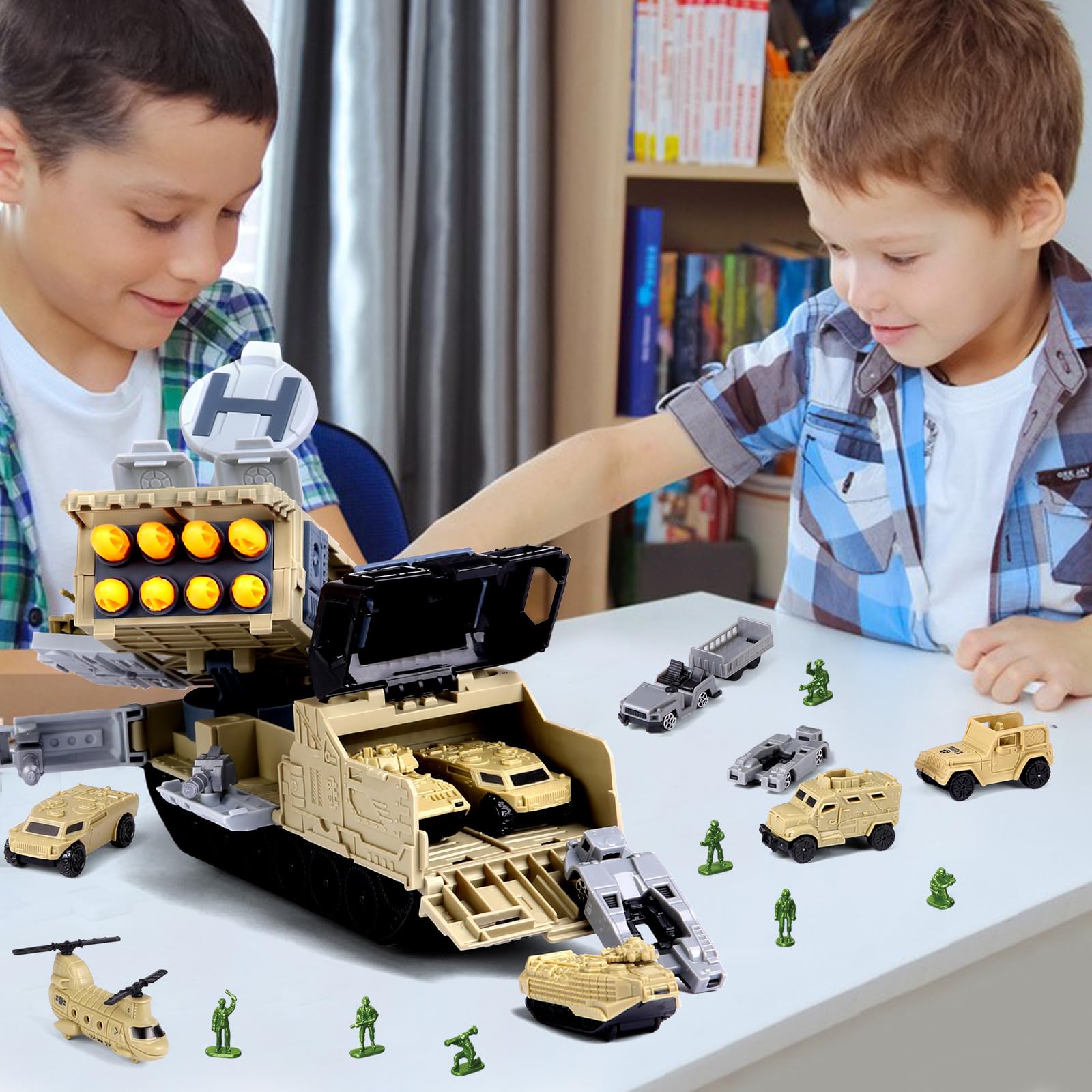 Jouet militaire avec réservoir, char, hélicoptère, soldats, armée, réservoir de voiture, jouet pour tout-petits, enfants, garçons, filles de 3, 4, 5, 6, 7, 8 ans