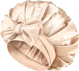 YANIBEST Adjustable Satin Bonnet for Sleeping, Double Layer Silk Bonnet with Tie Band for Women, Sleep Cap Curly Natural Hair, Champagne