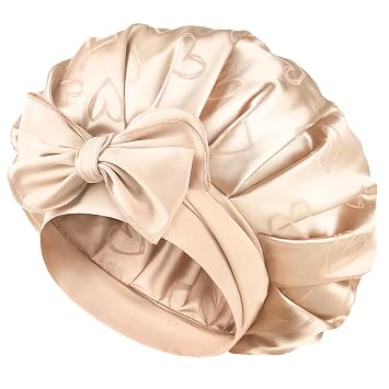 YANIBEST Adjustable Satin Bonnet for Sleeping, Double Layer Silk Bonnet with Tie Band for Women, Sleep Cap Curly Natural Hair, Champagne