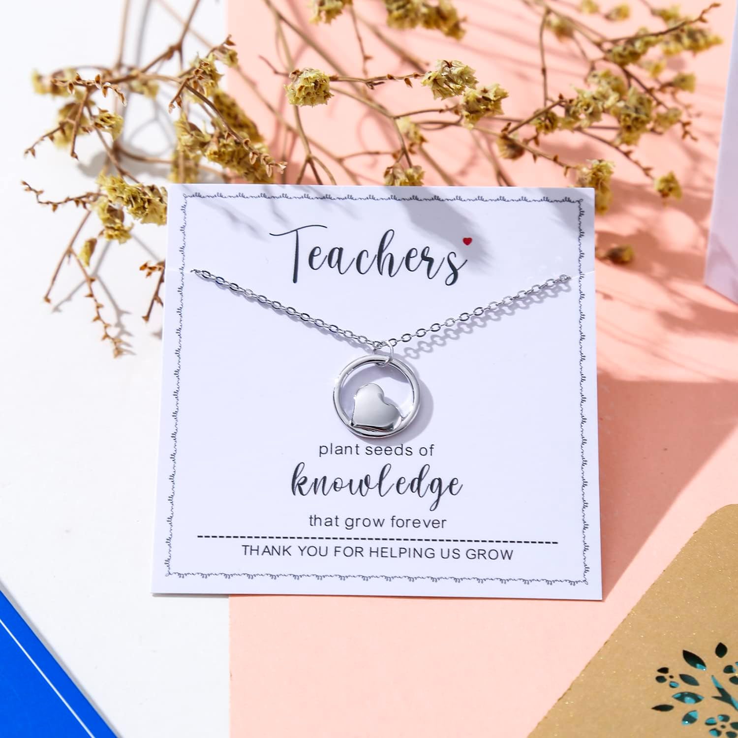 Sterling Silver Heart Circle Necklace for Women, Teachers Appreciation Day Gift