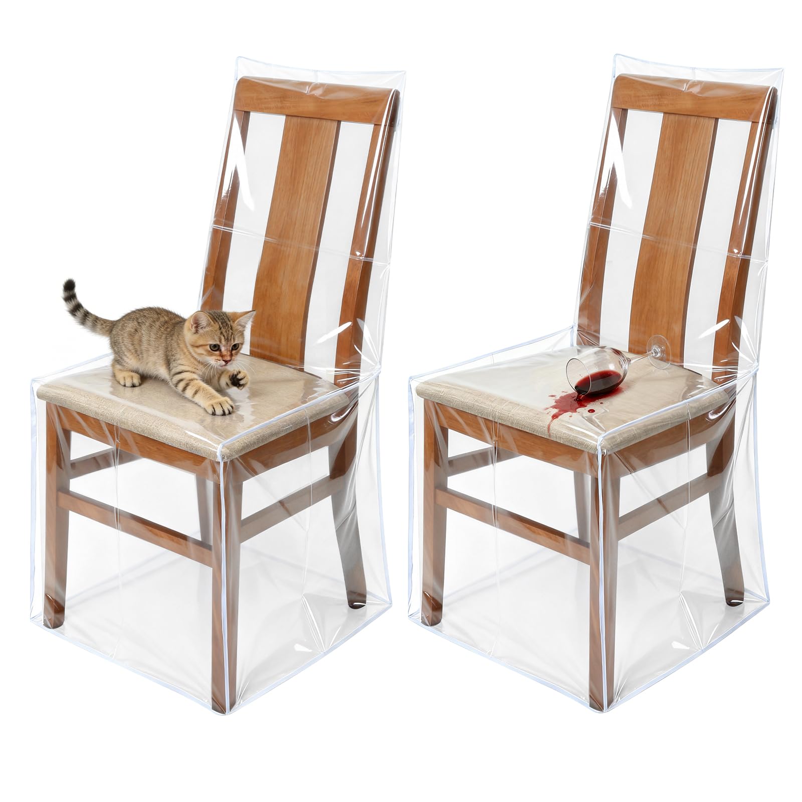 Zipcase 2 Packs Clear All Cover in Plastic Dinning Chair Covers - Heavy-Duty PVC Chair Protectors, 22" D x 19" W x 19.5" H x 40" H, Keep Your Dinning Chair Away from Water Dust Paws and Claws
