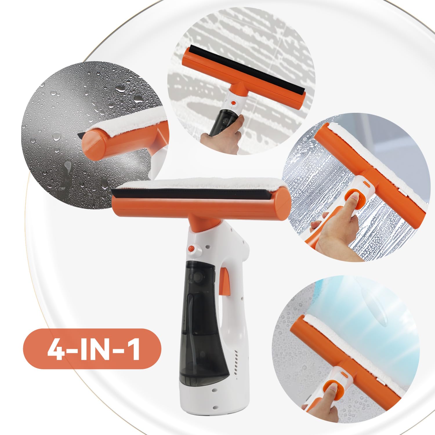 Nettoyeur de vitres sans fil rechargeable 3 en 1 avec raclette à vitres, fonction d'aspiration et pulvérisation, convient pour les fenêtres, les carreaux, les miroirs et les nettoyeurs de
