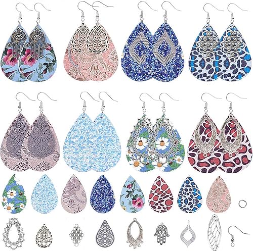 Miniatura 8 de SUNNYCLUE DIY Make 8 pares de dijes deportivos de piel sintética para hacer aretes, kit de iniciación de fútbol americano, dijes de lágrima de