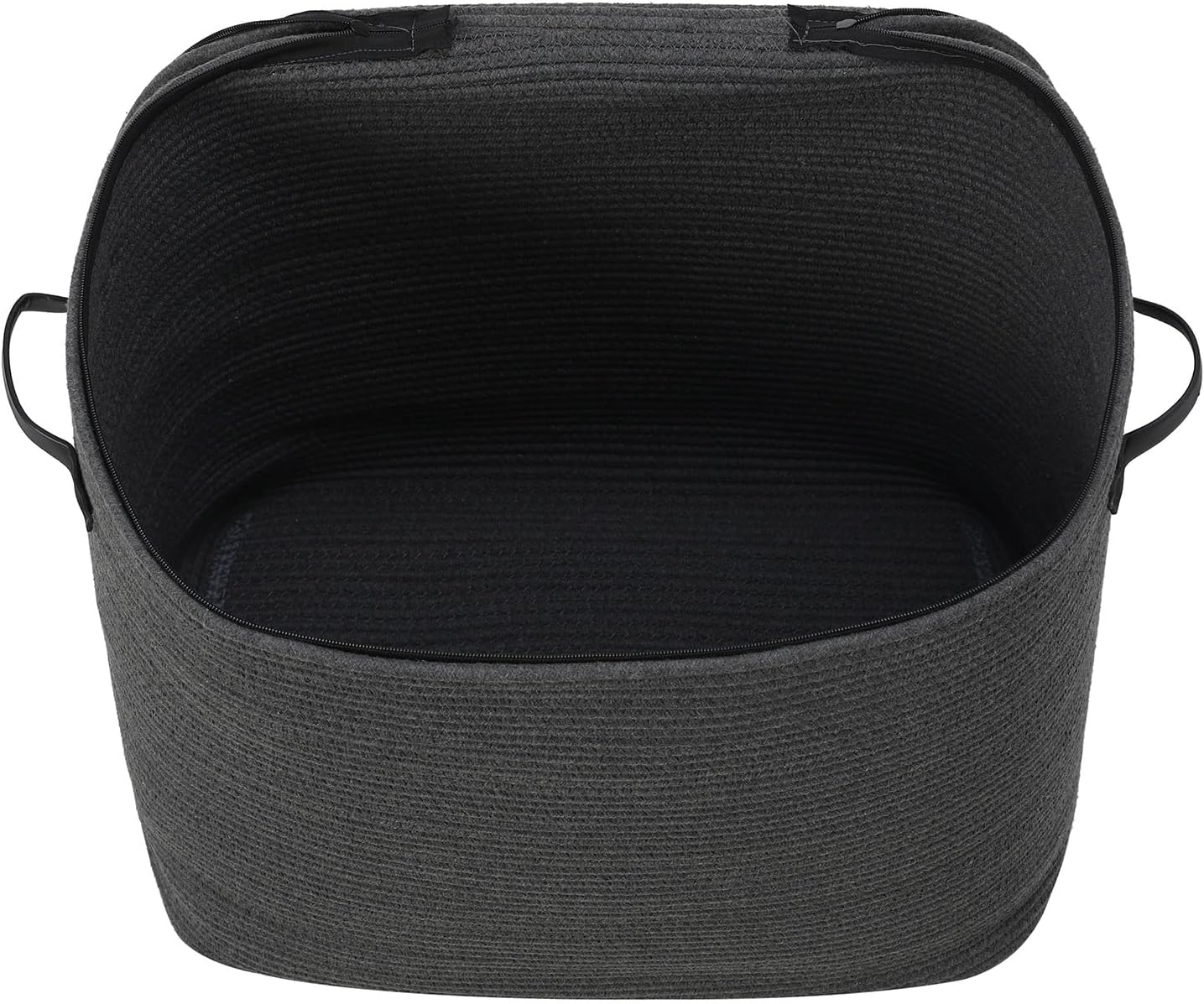 Extra Large Cotton Rope Rectangular Basket with Lid and Zipper, Versatile Laundry Hamper and Cloth Bin for Clothes, Towels, Blankets, Living Room Organization (All Dark Grey, 22”x14”x18”)