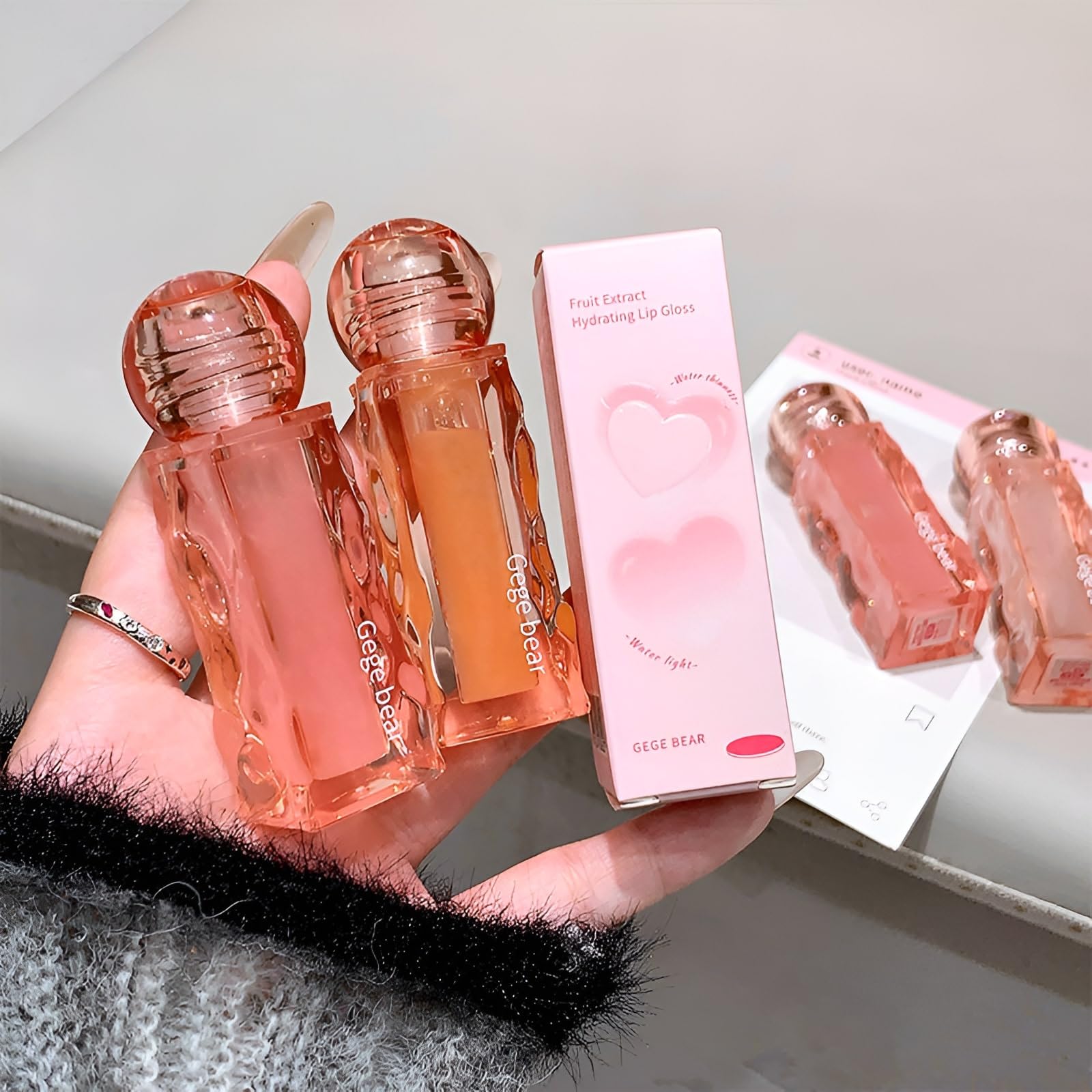 Gege Bear Fruit Extract Hydrating Lip Gloss | 3 Light Pink Nude Shades | Long-Lasting Waterproof, Non-Sticky | Moisturizing Liquid Lipstick for Women | Lightweight Glossy Bold Finish | Perfect Lip Tint Combo Pack (03# Orange Tea Frozen, 4.5g)-image-47