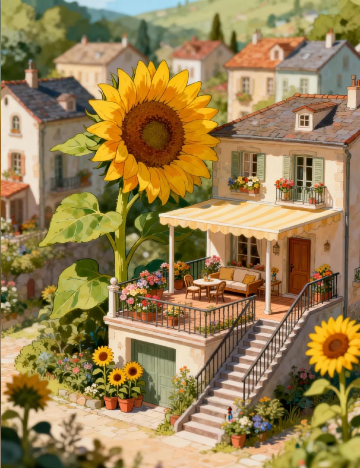 Stithej Women's Multicolored Stamped Cross Stitch Kit Sunflower Cottage Beginner19.7×15.7In