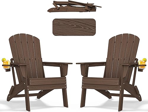 Miniatura 36 de nevilywood Silla Adirondack plegable, respaldo ergonómico extendido, portavasos, fácil montaje, plástico HDPE duradero, resistente a la intemperie