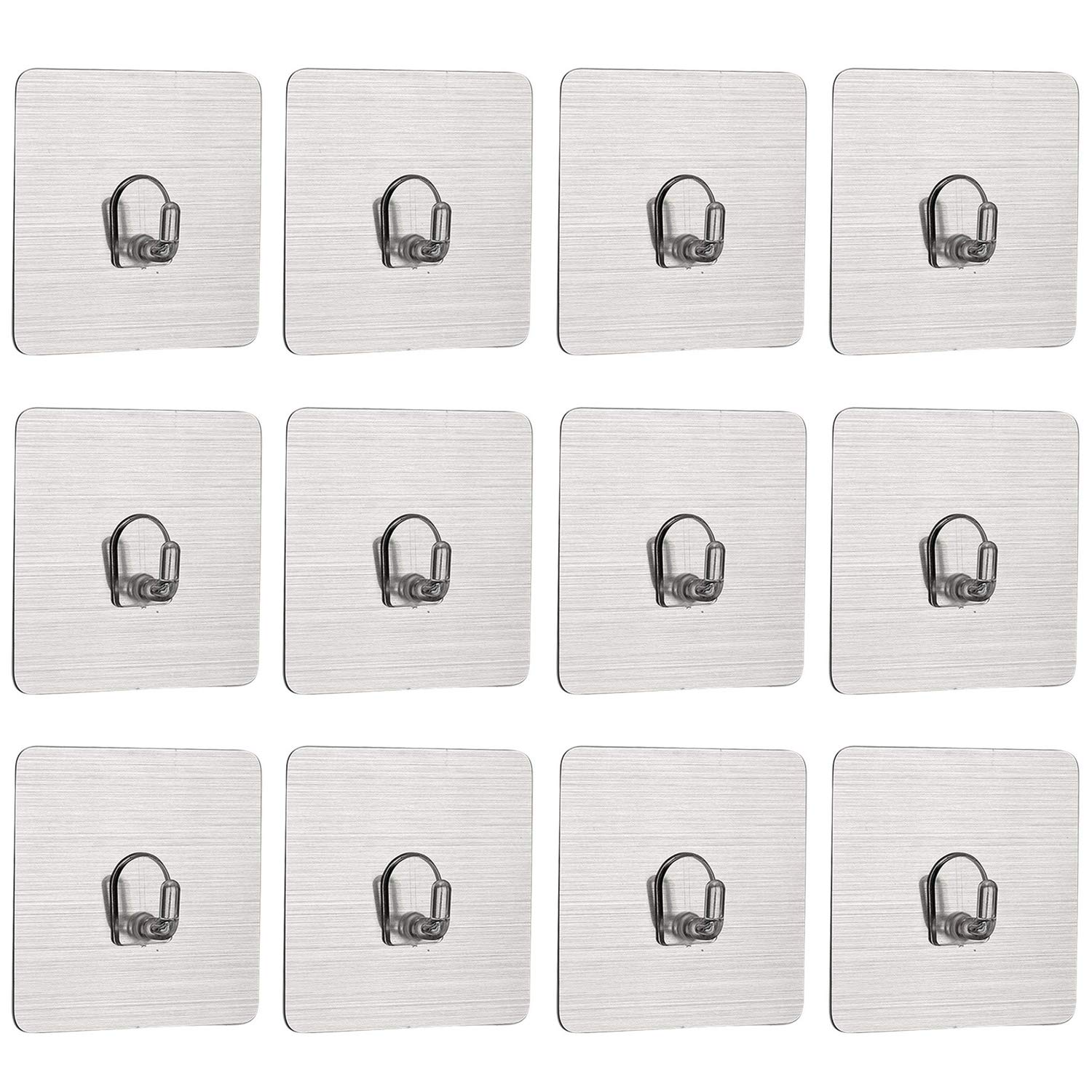 HOKIPOMagic Sticker Series Self Adhesive Hooks, Pack of 12 (Load Bearing Capacity of 3 KG Each Hook) (AR2256*2), Silver