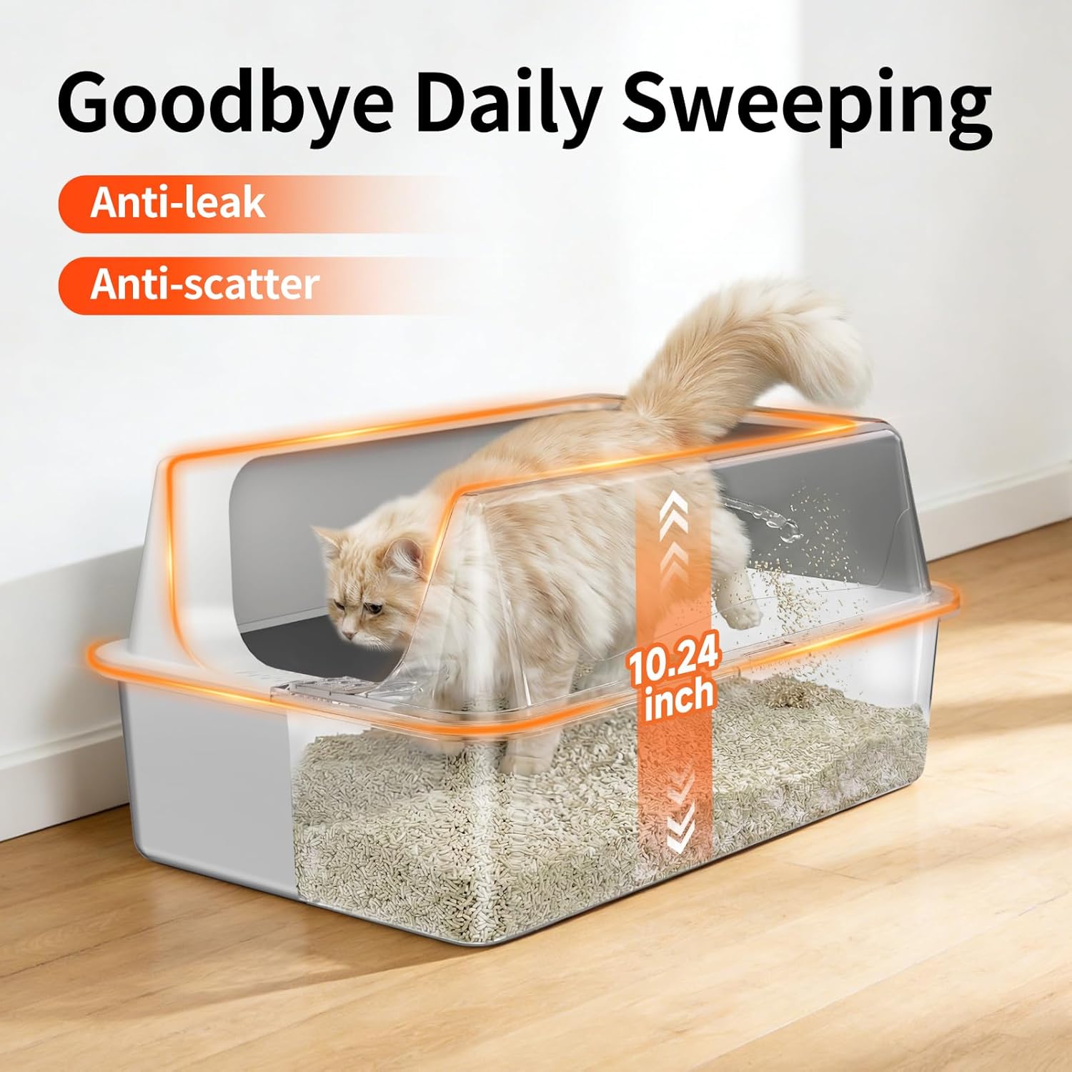 2 Pack XL Stainless Steel Litter Box with High Sides Shield for Multi Cat, Extra Large Tall Wall Open Top Deep Metal Pan for Big Cats, Anti-Leak Non-Stick Odor Control, 2 Scoops Included, Gray Grey