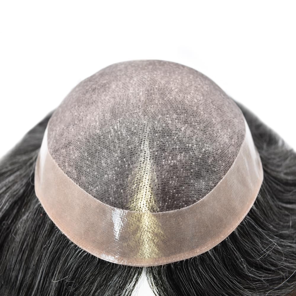 Fine Mono Lace Mens Toupee Hair Replacement System NPU Monofilament Human Hair Piece for Men 6"X9"#1B30 Off Black+30% Gray