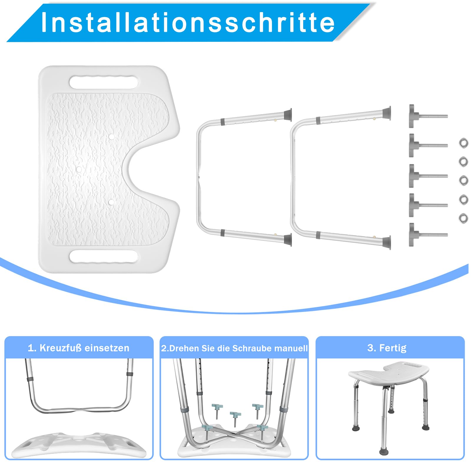 Aufun Sgabello doccia sedia doccia 35-51cm sgabello doccia regolabile in altezza sedile bagno antiscivolo tipo U sedile doccia in alluminio e plastica