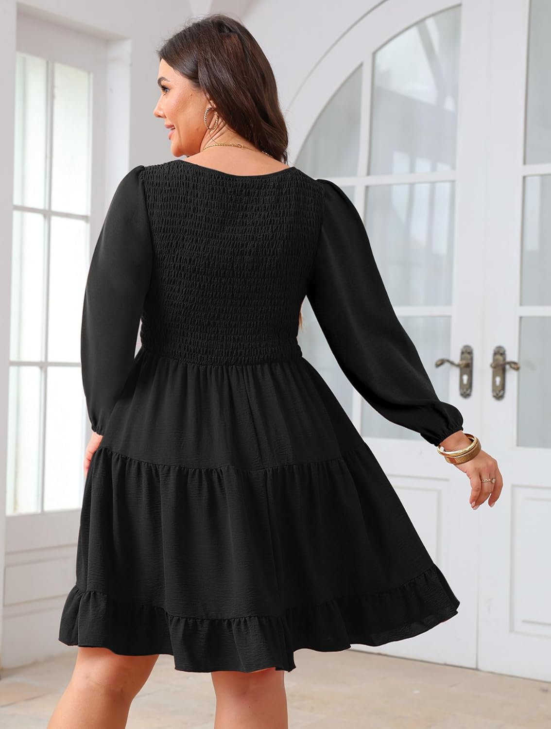 SCOMCHIC Women's Plus Size Dresses Cocktail Long Sleeve Sweetheart Neckline A Line Boho Cute Flowy Fall Mini Short Dress - Image 5