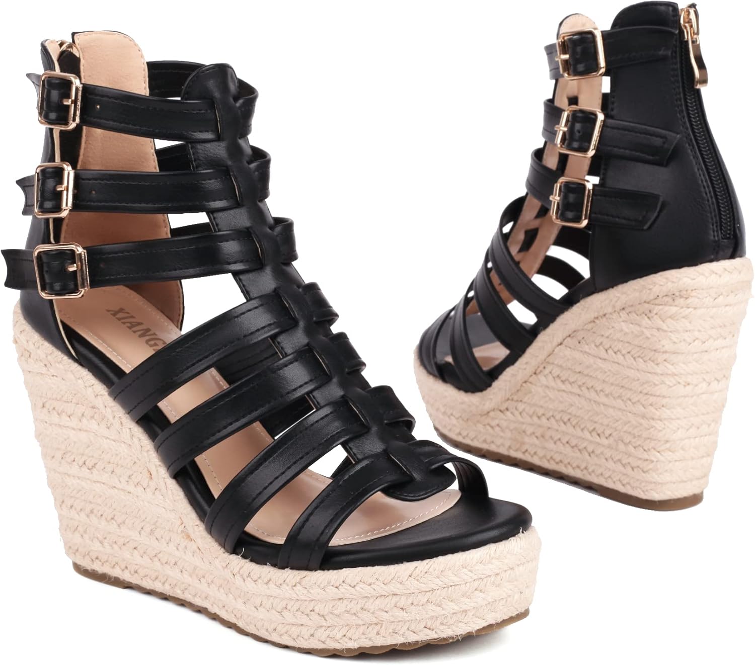 Women's Espadrilles Platform Wedge Sandals 4 Inch Adjustable Strappy with Back Zipper Open Toe Summer Vacation Dressy Wedge Heels - Image 5