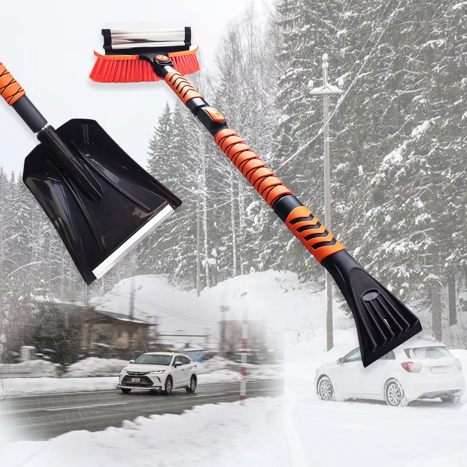 Raschietto per ghiaccio e spazzola da neve estensibile pala da neve di emergenza